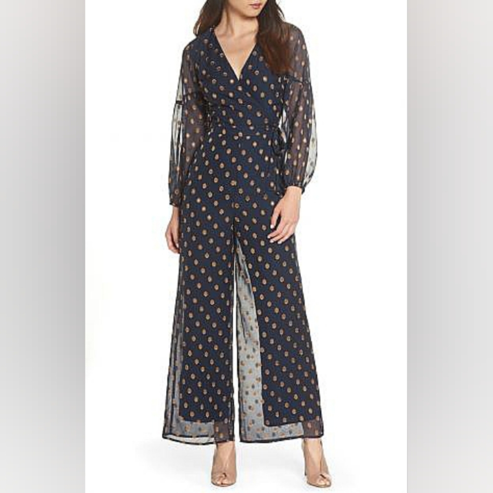Ali + Jay Anthropologie Chiffon Jacquard Jumpsuit Women's Sz Small